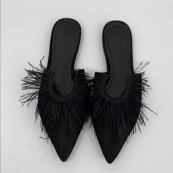 Schutz Chayla slide mule black feather trim horseshoe shoe elegant 9.5 - Picture 1 of 6